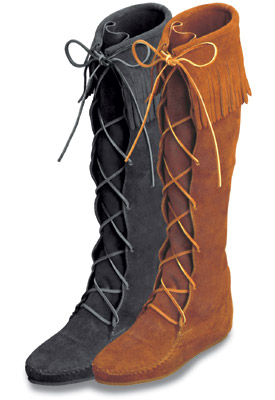 Page#11-J " Women's & Men's Knee & Calf Hi Fringe Boots - Front Lace Hardsole Knee Hi" _ WOMEN's styles: #1422 - brown suede, #1429 - black suede plus seven more new fashion colors _ MEN's styles: #1922 - brown suede, #1929 - black suede; Sizes: women's 4-10 (full sizes only), men's 6-13 (full sizes only)