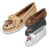 Page#4-B_"Women's Thunderbird Moccasins: Thunderbird Crepe Sole", cushion crepe outsole - colors: brown suede, black suede, white smooth, and natural smooth - Sizes: 4-11 (1/2 sizes included, no 10 1/2)