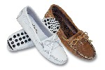 Page#8-C "Women's Kylty Driving Mocs", brown-ruff and white-smooth leather; sizes: 5-11 (1/2 sizes included, no 10 1/2)